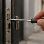 Serrure de porte endommagée nécessitant un dépannage après effraction à Lyon