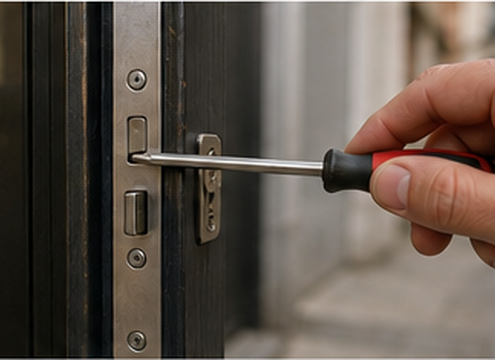 Serrure de porte endommagée nécessitant un dépannage après effraction à Lyon